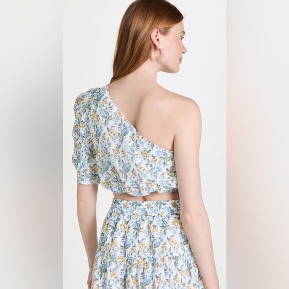 En Saison Maeve Floral One Shoulder Puff Sleeve Top Crop Top Blouse Size Large - Picture 2 of 8